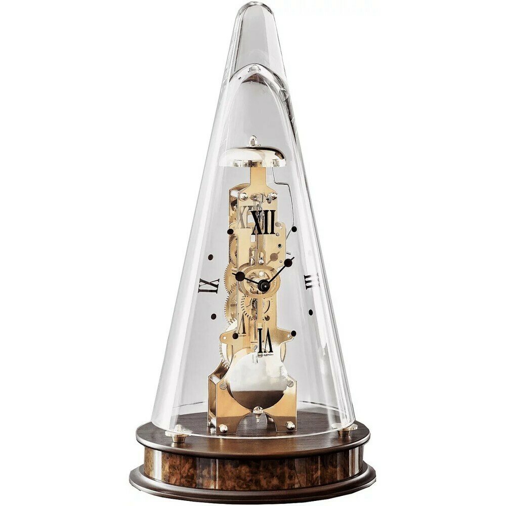 Pendule &agrave; poser squelette m&eacute;canique c&ocirc;ne ronce de noyer