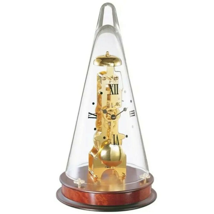 Pendule &agrave; poser squelette m&eacute;canique c&ocirc;ne acajou