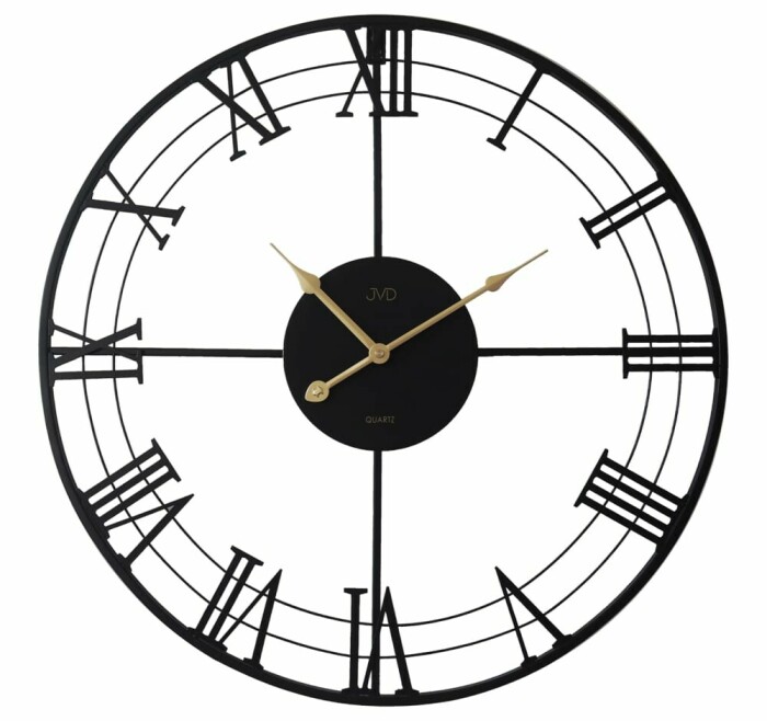 Horloge murale moderne ronde noire et dorée chiffres romains