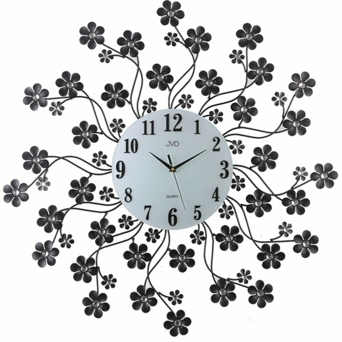 Horloge murale en métal fleurs noires brillants en verre