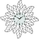 Pendule murale moderne en m&eacute;tal noir design feuilles