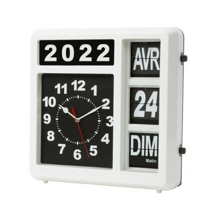 Horloge murale à calendrier noir et blanc_profil