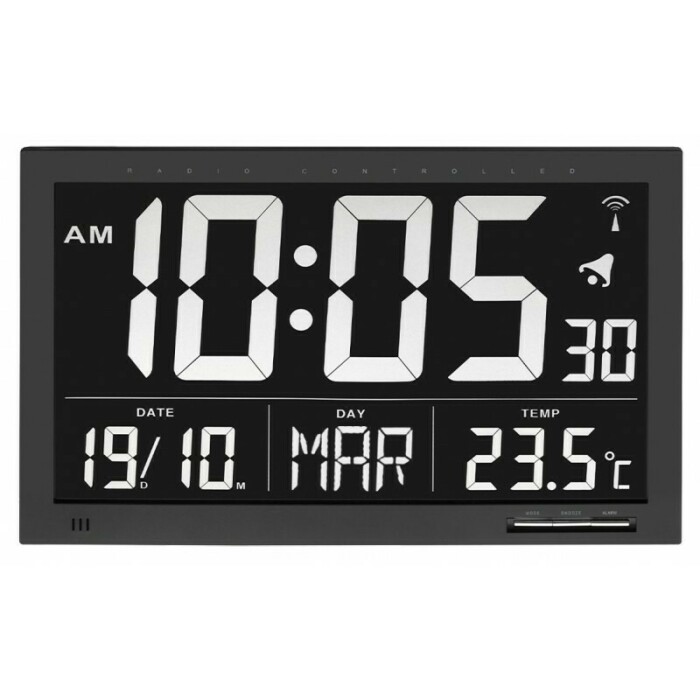 Horloge murale digitale noire affichage blanc