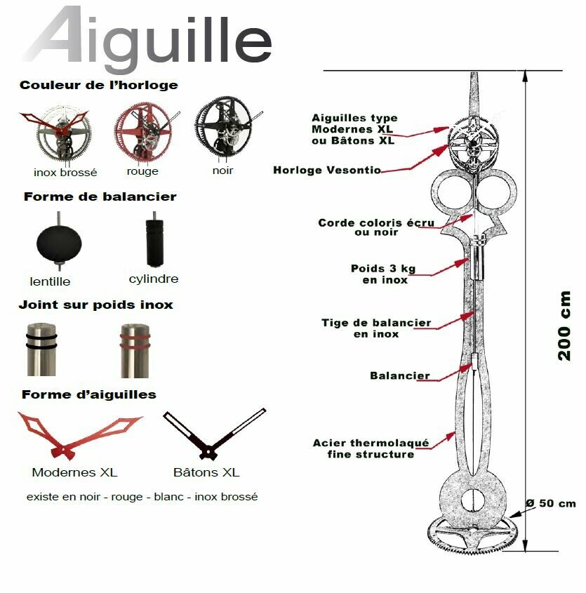 Horloge comtoise moderne aiguille options