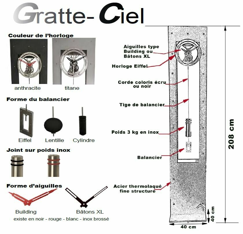 Horloge m&eacute;canique moderne en acier Gratte-Ciel options