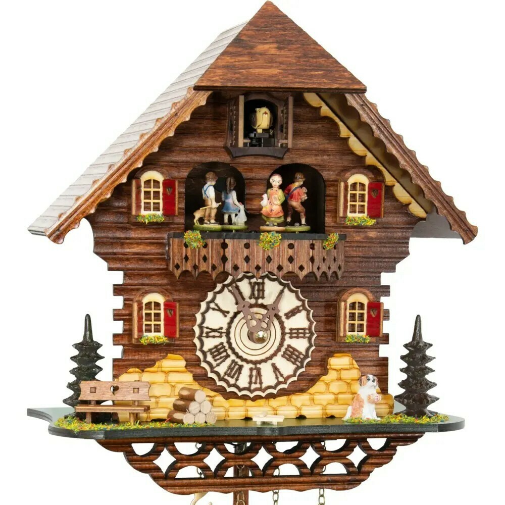 Horloge coucou chalet traditionnel poids d&eacute;coratifs en bois zoom