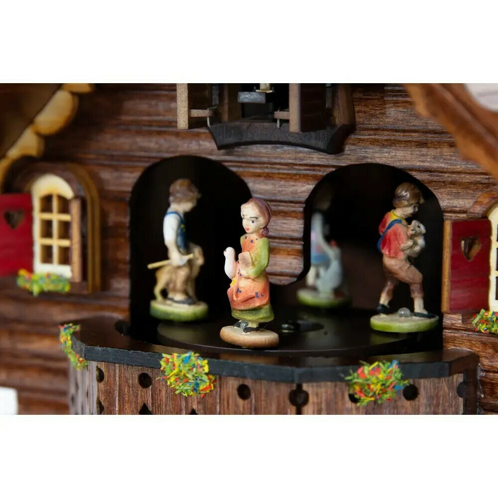 Horloge coucou chalet traditionnel poids d&eacute;coratifs en bois d&eacute;tail