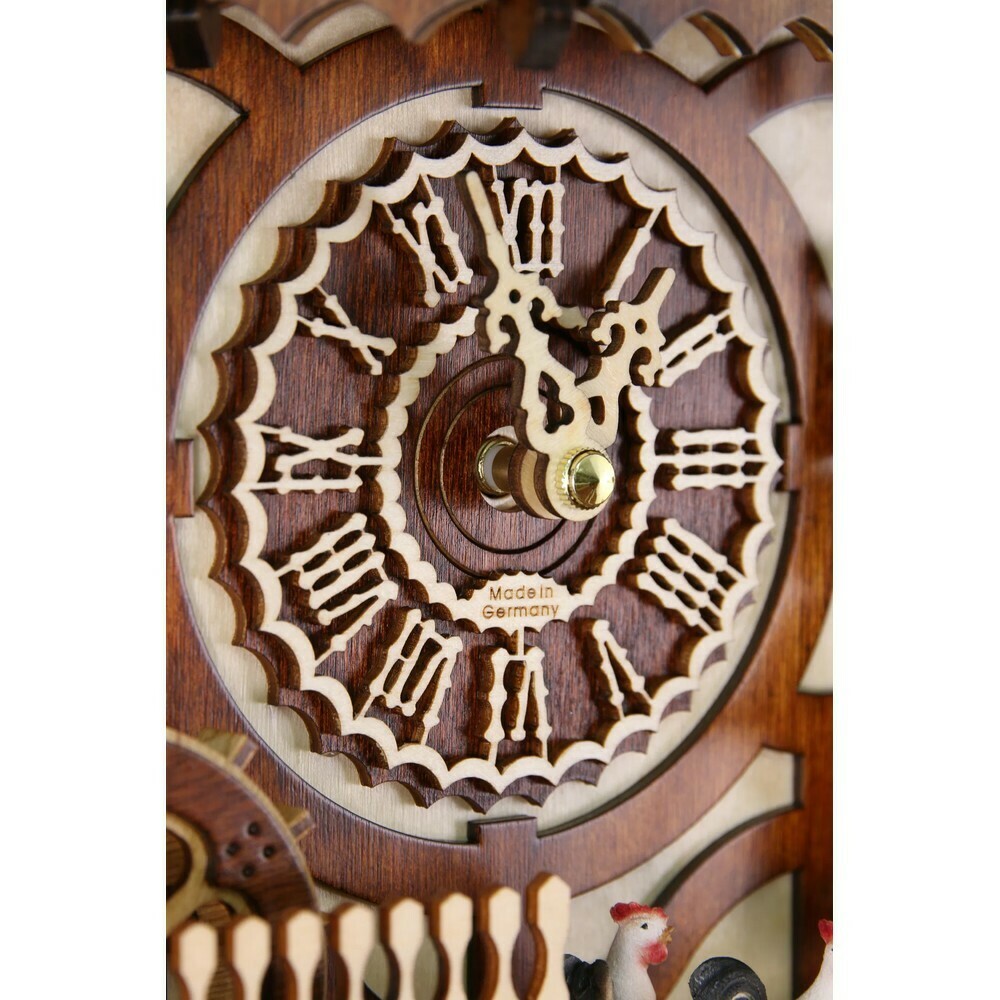 Horloge coucou For&ecirc;t-Noire chalet musical avec danseurs et roue de moulin 43 cm d&eacute;tail cadran