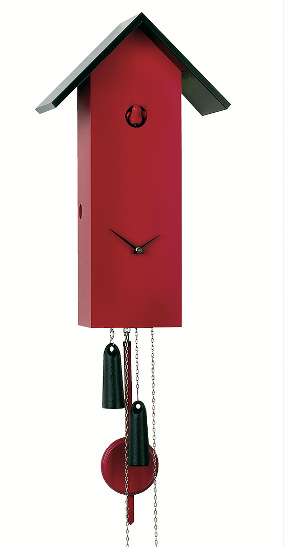 Horloge coucou moderne allong&eacute;e rouge