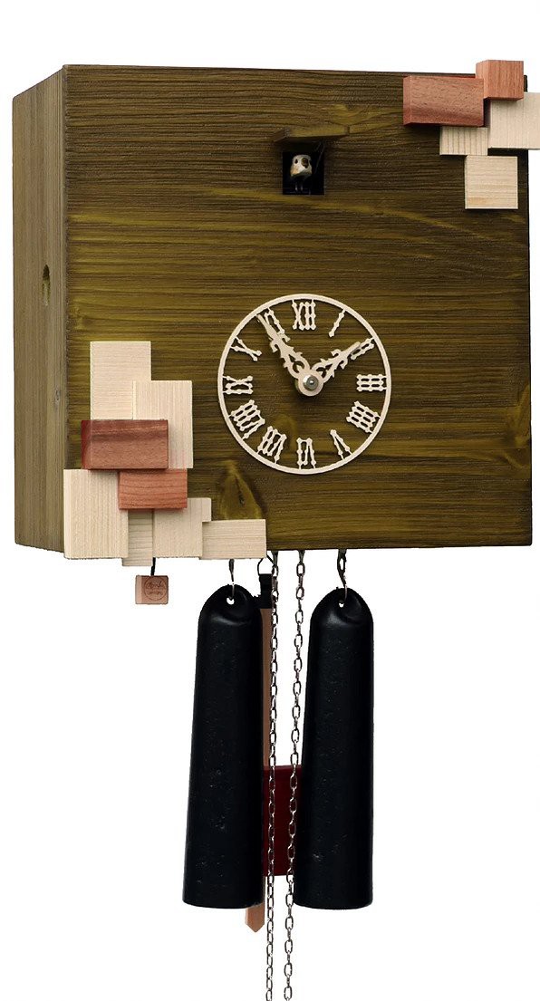 Horloge coucou moderne cube vert pi&egrave;ces en bois m&eacute;canique