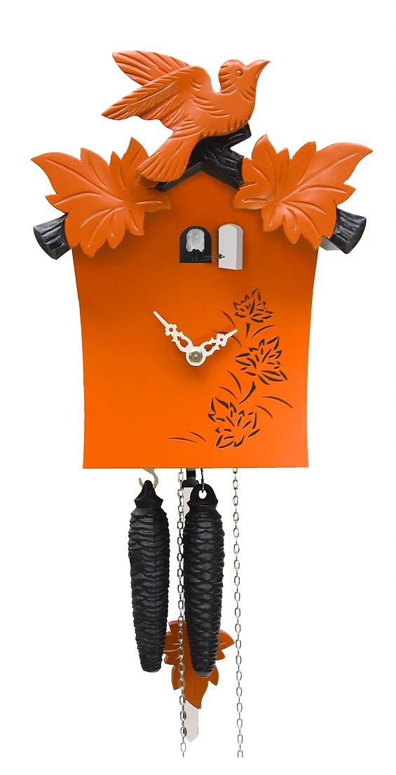 horloge coucou moderne feuilles orange