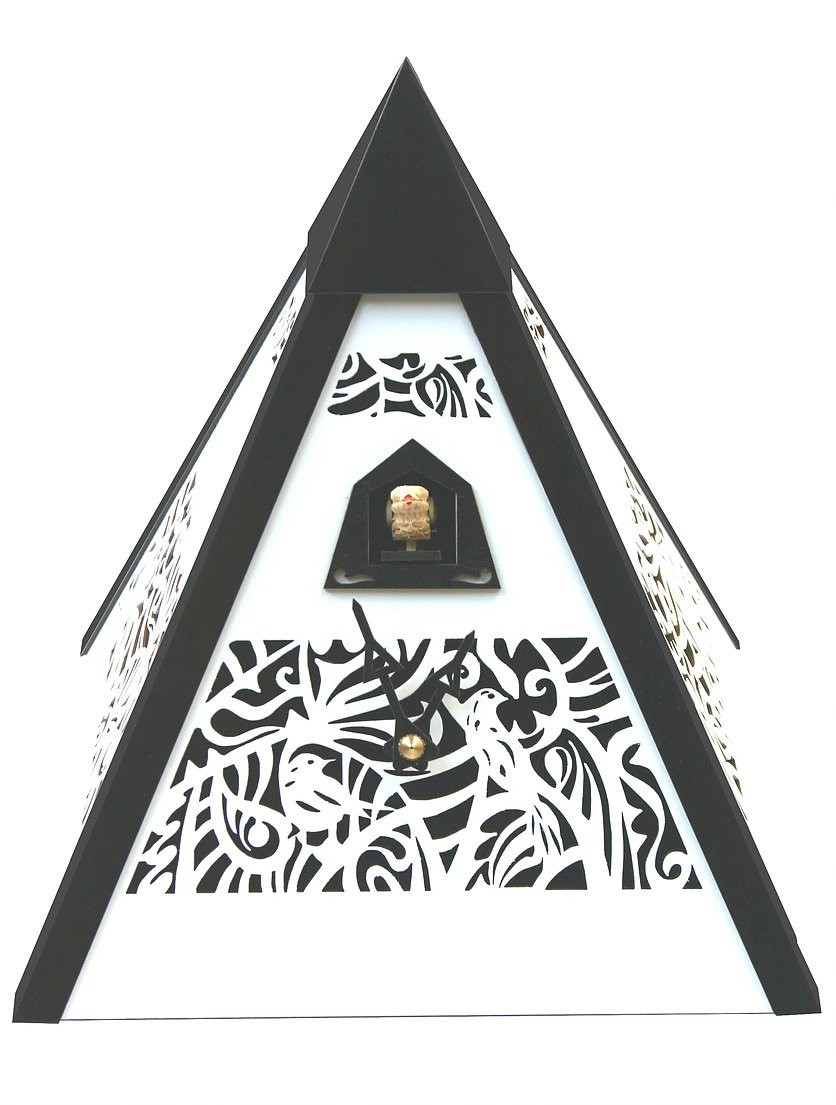 Horloge coucou moderne pyramide blanche en bois &agrave; quartz