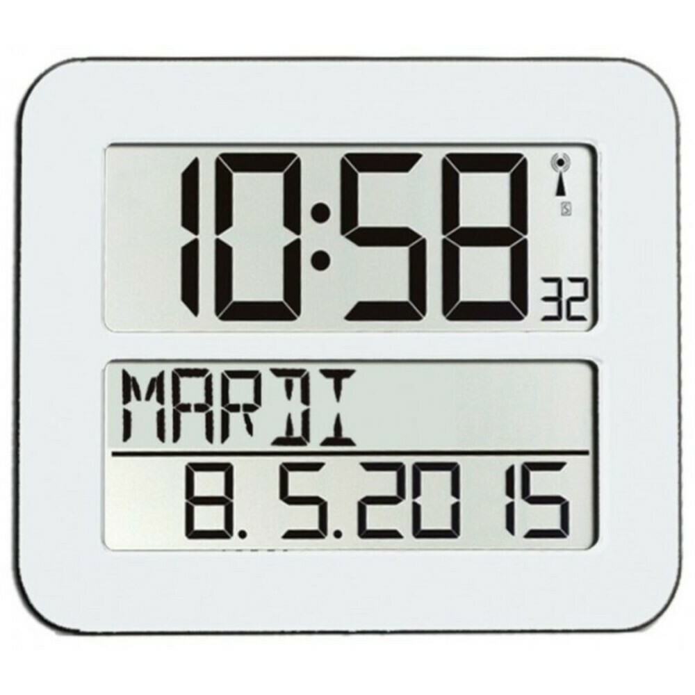 Pendule digitale blanche &agrave; affichage digital jour en toutes lettres