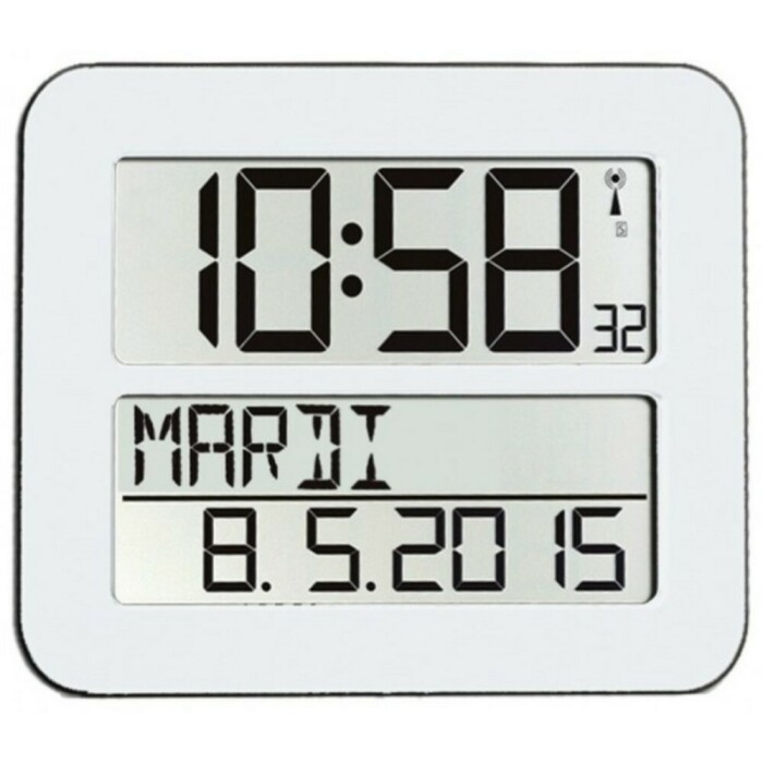 Pendule digitale blanche &agrave; affichage digital jour en toutes lettres