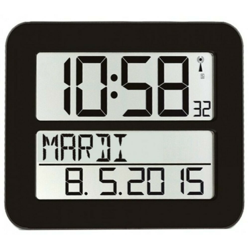 Pendule digitale noire &agrave; affichage digital jour en toutes lettres