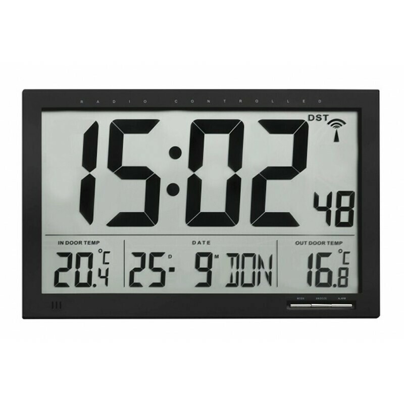 Horloge murale digitale radio-pilot&eacute;e date et thermom&egrave;tre
