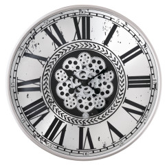 Pendule murale ronde animée miroir grand format