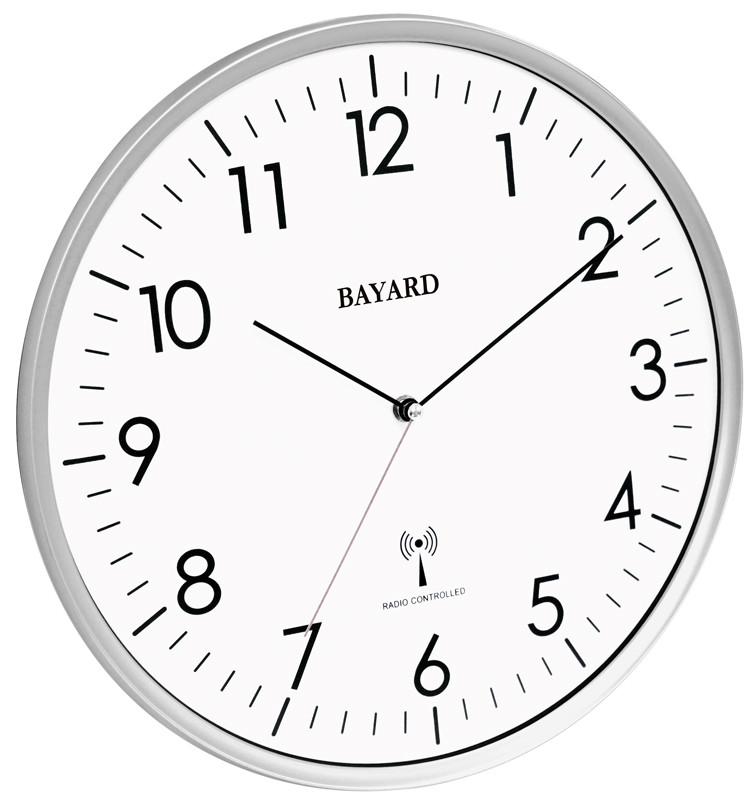 Horloge murale argent&eacute; radio-pilot&eacute;e et silencieuse Bayard