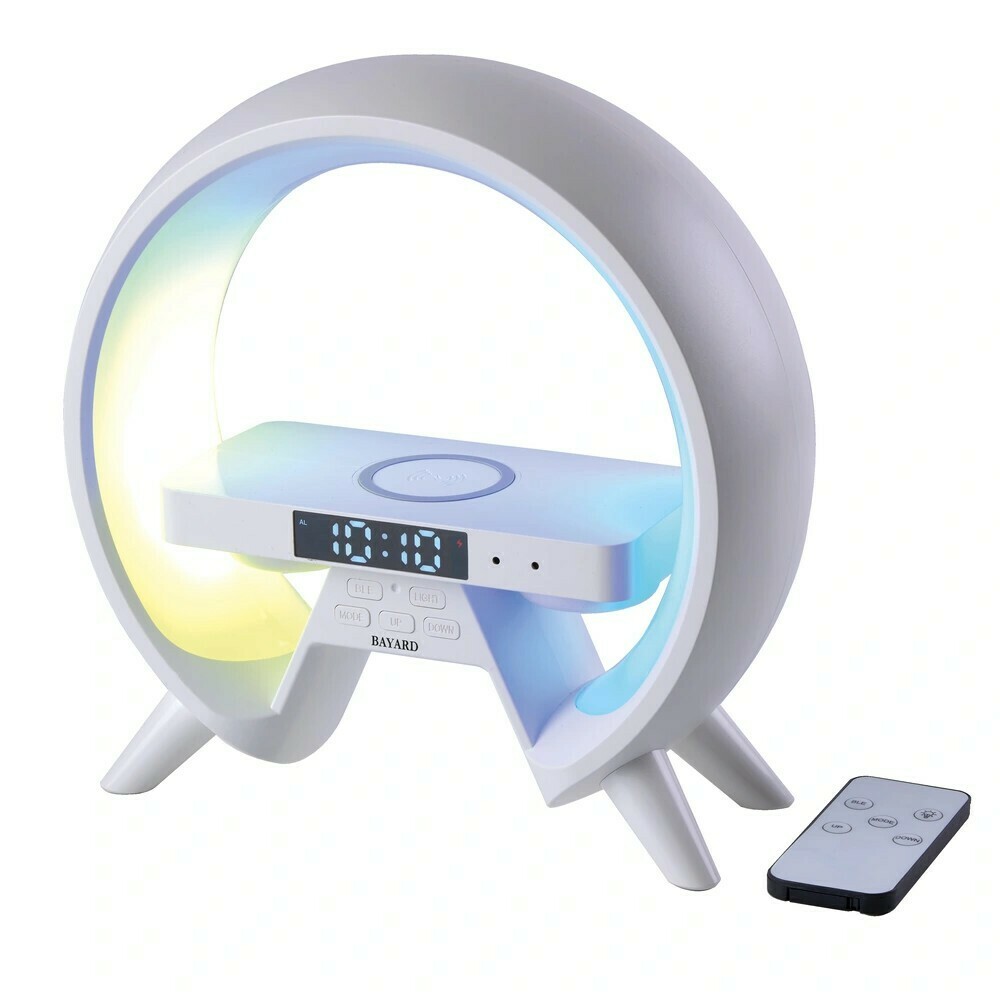 R&eacute;veil design Bayard avec chargeur sans fil et haut-parleur &eacute;clairage