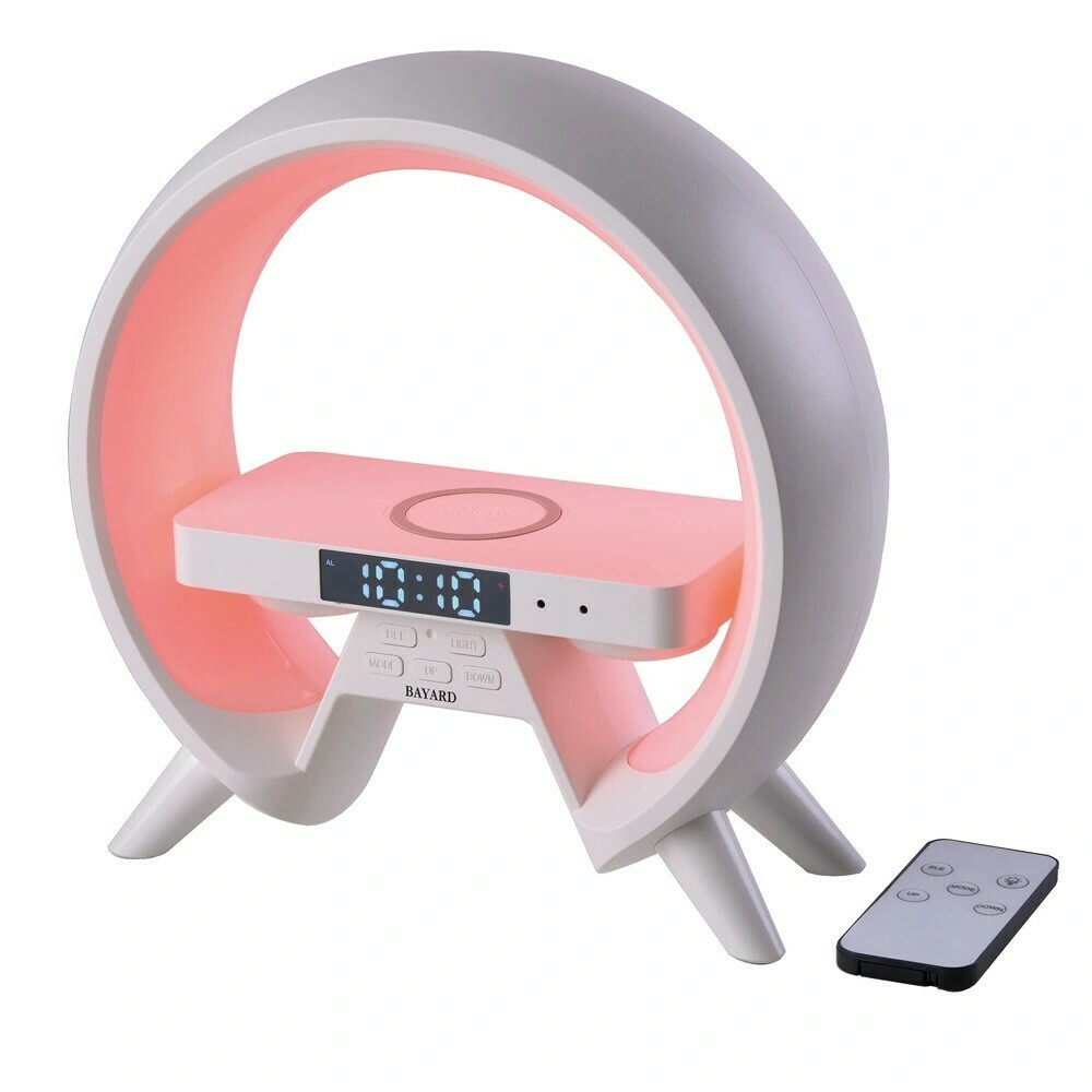 R&eacute;veil design Bayard avec chargeur sans fil et haut-parleur &eacute;clairage rouge