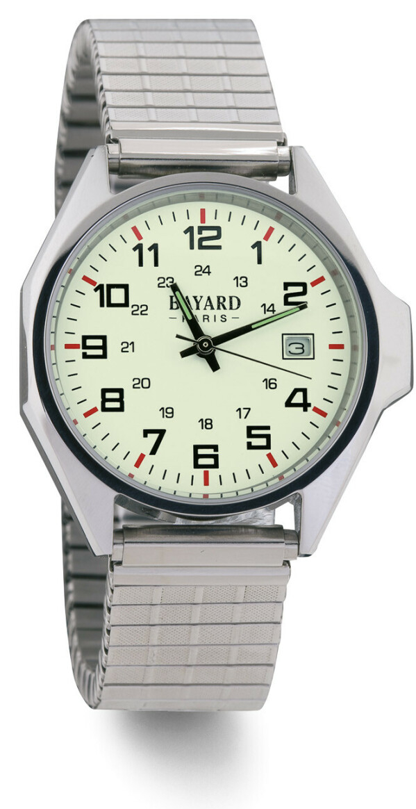 Montre Bayard ronde argent&eacute;e bracelet en m&eacute;tal argent&eacute; extensible avec date