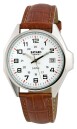 Montre &agrave; quartz ronde pour homme cadran blanc bracelet marron