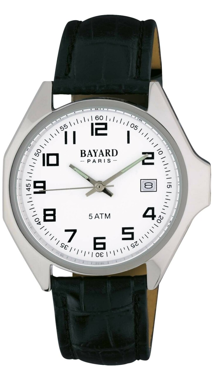 Montre &agrave; quartz ronde pour homme cadran blanc bracelet noir