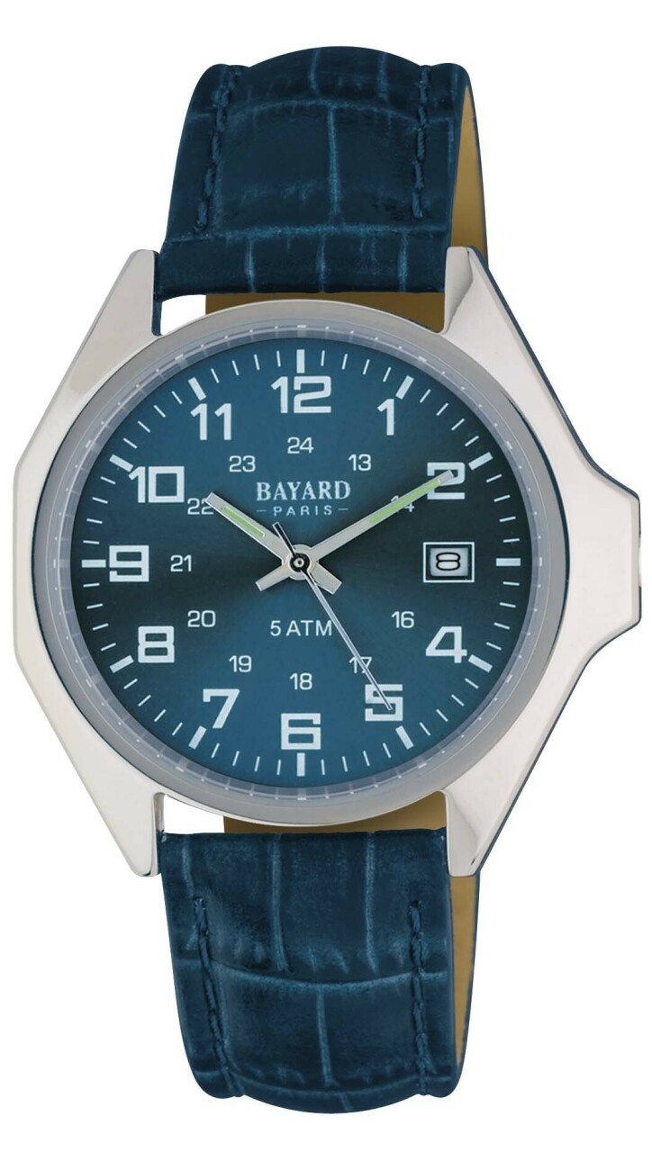 Montre &agrave; quartz ronde pour homme cadran bleu bracelet bleu