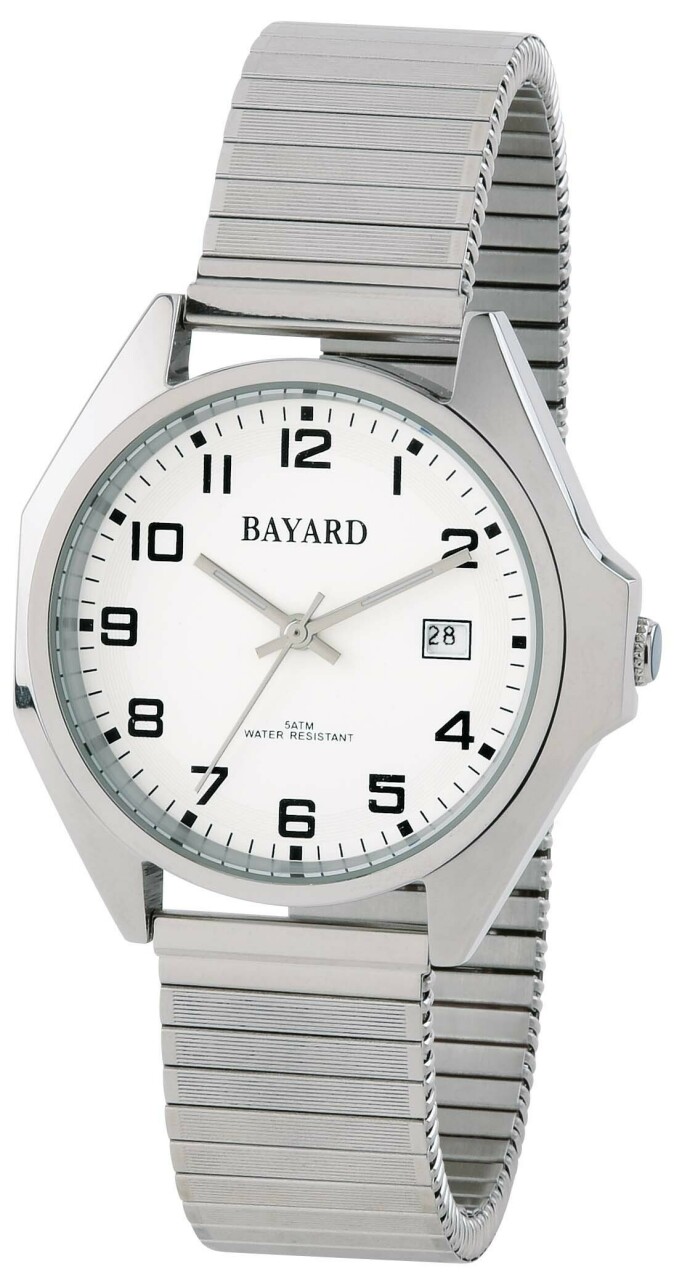 Montre Bayard ronde argent&eacute;e bracelet extensible avec date