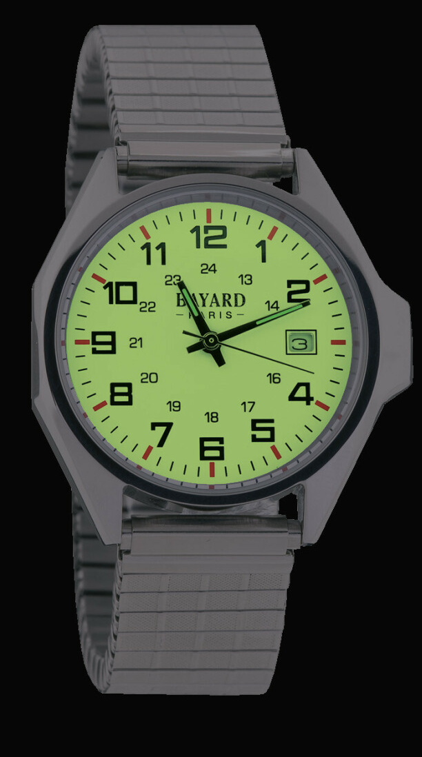 Montre Bayard ronde argent&eacute;e bracelet en m&eacute;tal argent&eacute; avec date_nuit