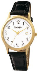 Montre à quartz ronde pour homme boitier doré bracelet façon croco noir avec date