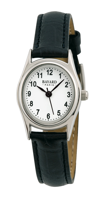 Montre &agrave; quartz ovale argent&eacute;e pour dame bracelet noir