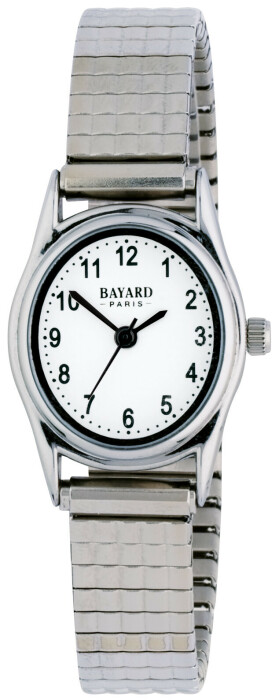Montre ovale boitier argent&eacute; bracelet argent&eacute; extensible Bayard