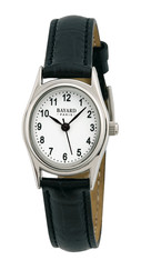 Montre à quartz ovale argentée pour dame bracelet noir