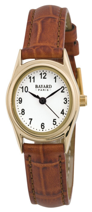 Montre &agrave; quartz ovale dor&eacute;e pour dame bracelet marron
