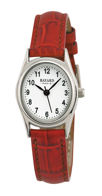 Montre &agrave; quartz ovale argent&eacute;e pour dame bracelet rouge