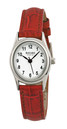 Montre &agrave; quartz ovale argent&eacute;e pour dame bracelet rouge