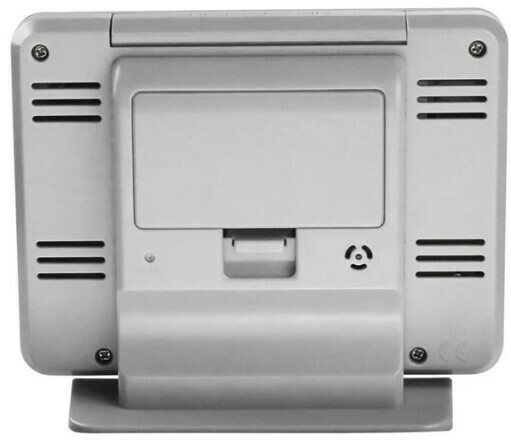 R&eacute;veil digital gris/blanc multifonctions temp&eacute;rature double alarme_arriere