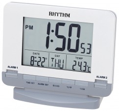 Réveil digital gris/blanc multifonctions température double alarme