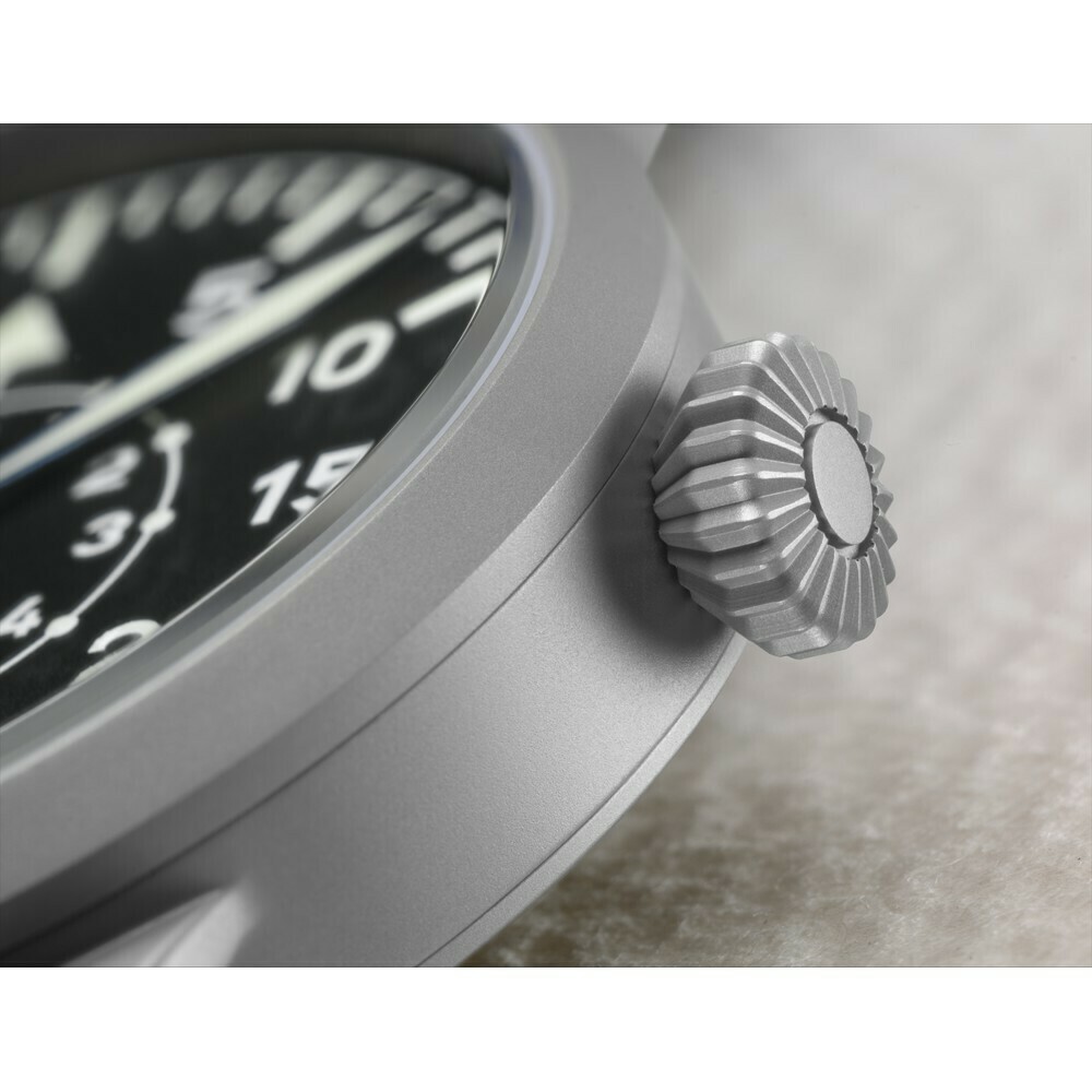 Montre Laco pilot Leipzig 42 acier sabl&eacute; 861747 couronne