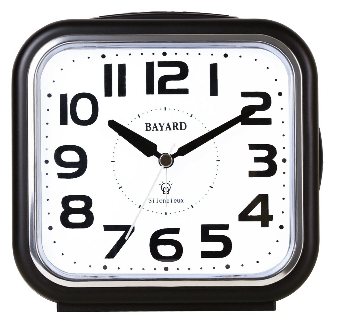 R&eacute;veil silencieux Bayard grand cadran lumineux noir