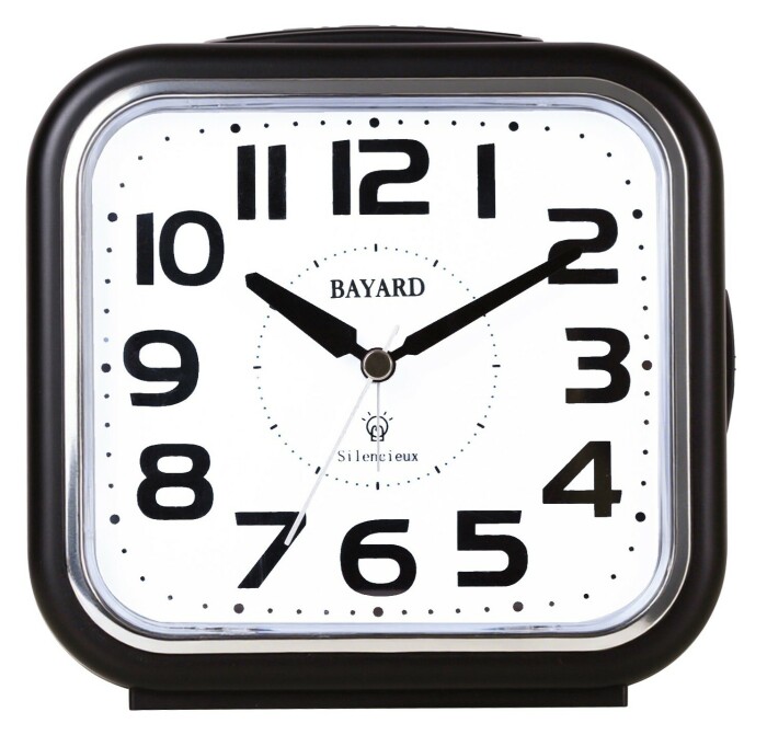 Réveil silencieux Bayard grand cadran lumineux noir