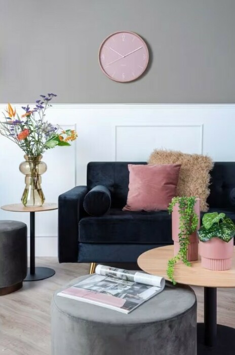 Pendule murale silencieuse ronde rose poudré Ø 40 cm
