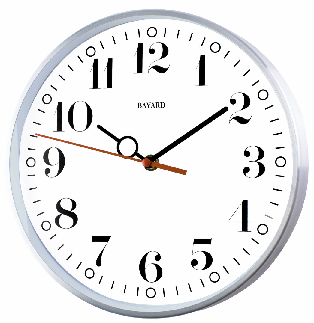 Horloge murale silencieuse en m&eacute;tal argent&eacute; gros chiffres