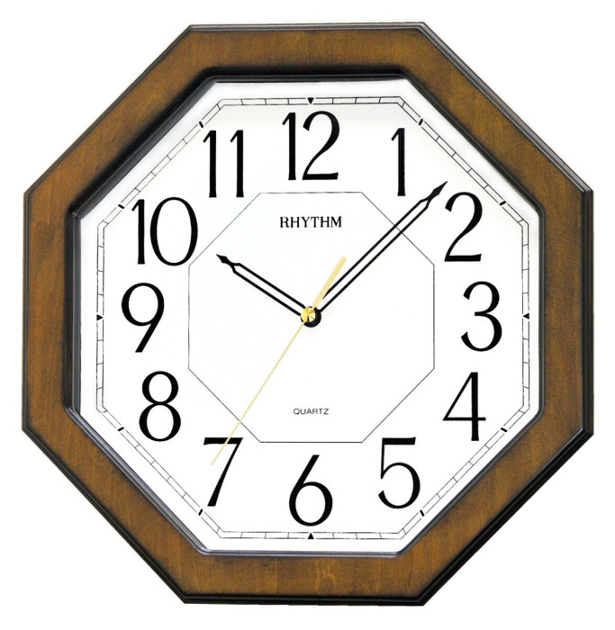 Pendule murale silencieuse octogonale lisible en bois massif