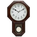 Horloge murale hexagonale &agrave; sonnerie et &agrave; balancier couleur bois