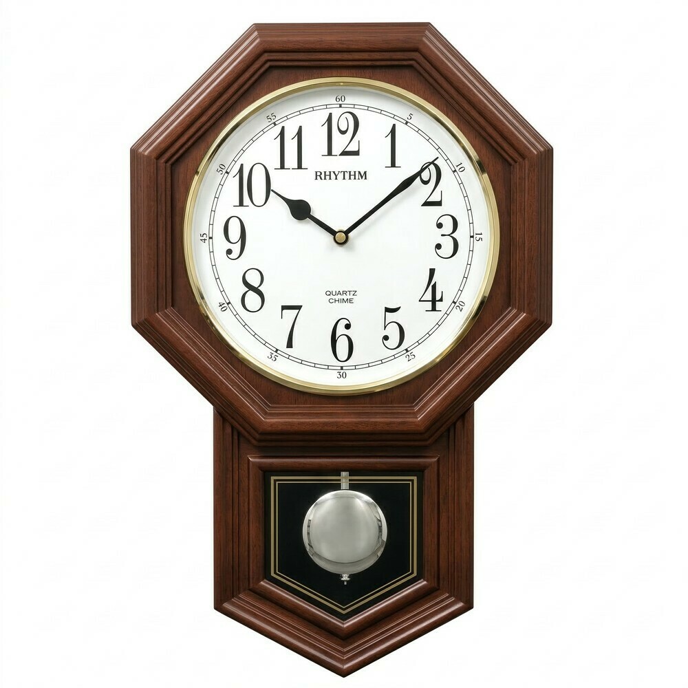 Horloge murale &agrave; quartz &agrave; sonnerie entourage bois &agrave; balancier