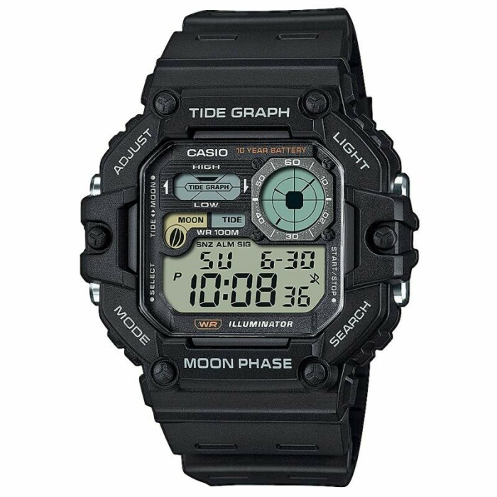 Montre de plong&eacute;e Casio digitale avec phases de lune et mar&eacute;es