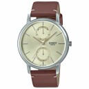 Montre Casio en cuir marron affichage de date boitier argent&eacute;