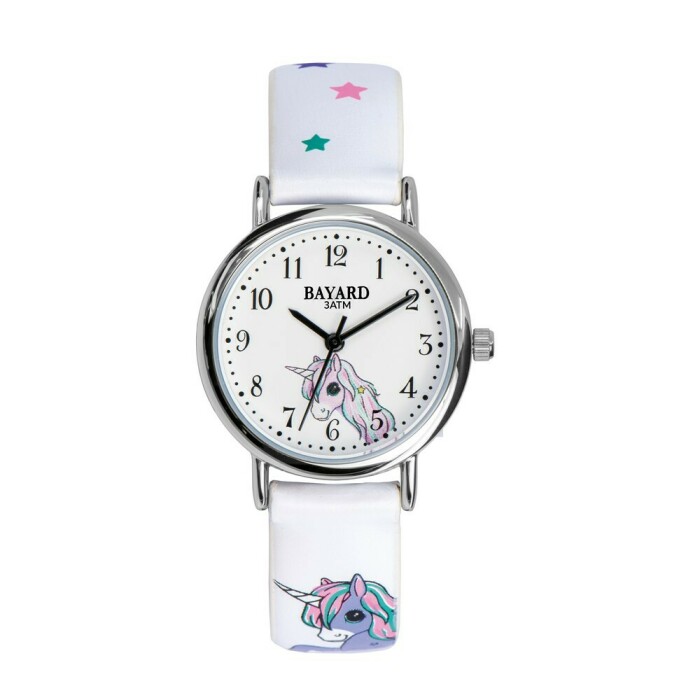 Montre ado blanche Bayard licorne étoiles